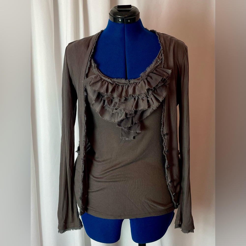 Ann Taylor Gray Ribbed Button-Up Twinset